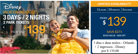 Orlando - Resort * 3 dias e 2 noites + 2 ingressos para qualquer parque da Disney World!